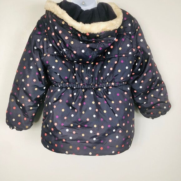 OshKosh B'Gosh Girls 6X Coat Navy Blue Multicolored Polka Dots Puffer Winter - Picture 5 of 9